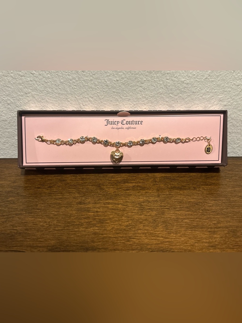 Juicy Couture Gold Tone Heart Charm Crystal Bracelet